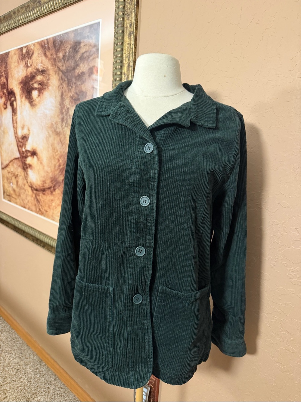 Tradlands 100% Cotton Button-Front collard shirt in Forest GreenSize S